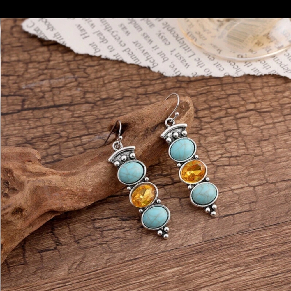 Thai style amber and turquoise earrings